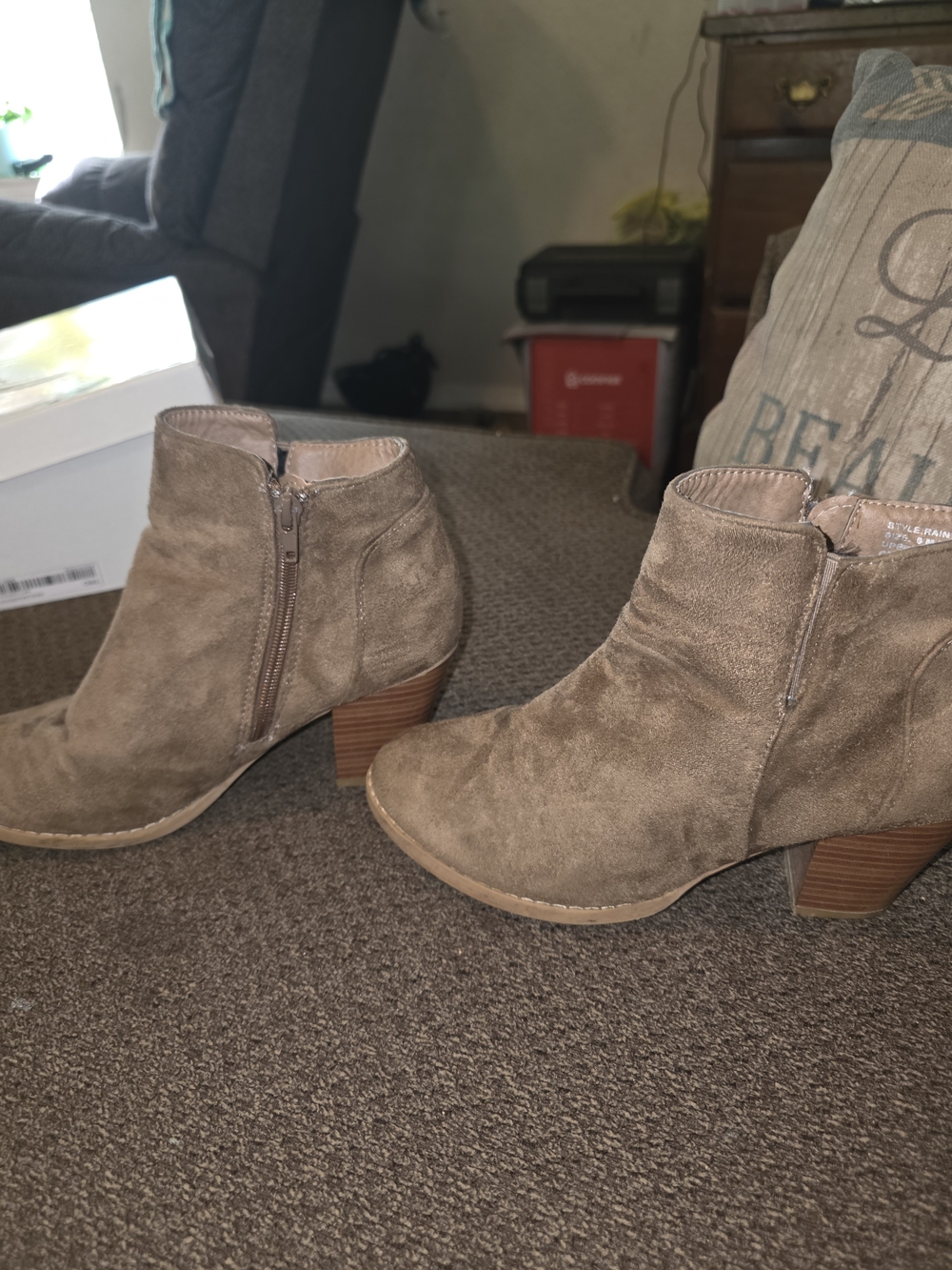 Taupe Suede Ankle Booties with Side Zip - Women